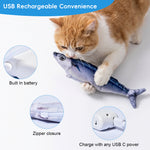 Qpets® Moving Fish Cat Tool 7in Interactive Pacific Saury Plush with Tail Flick Motion USB Rechargeable Cat Kick Playing for Indoor Cats Exercise Play