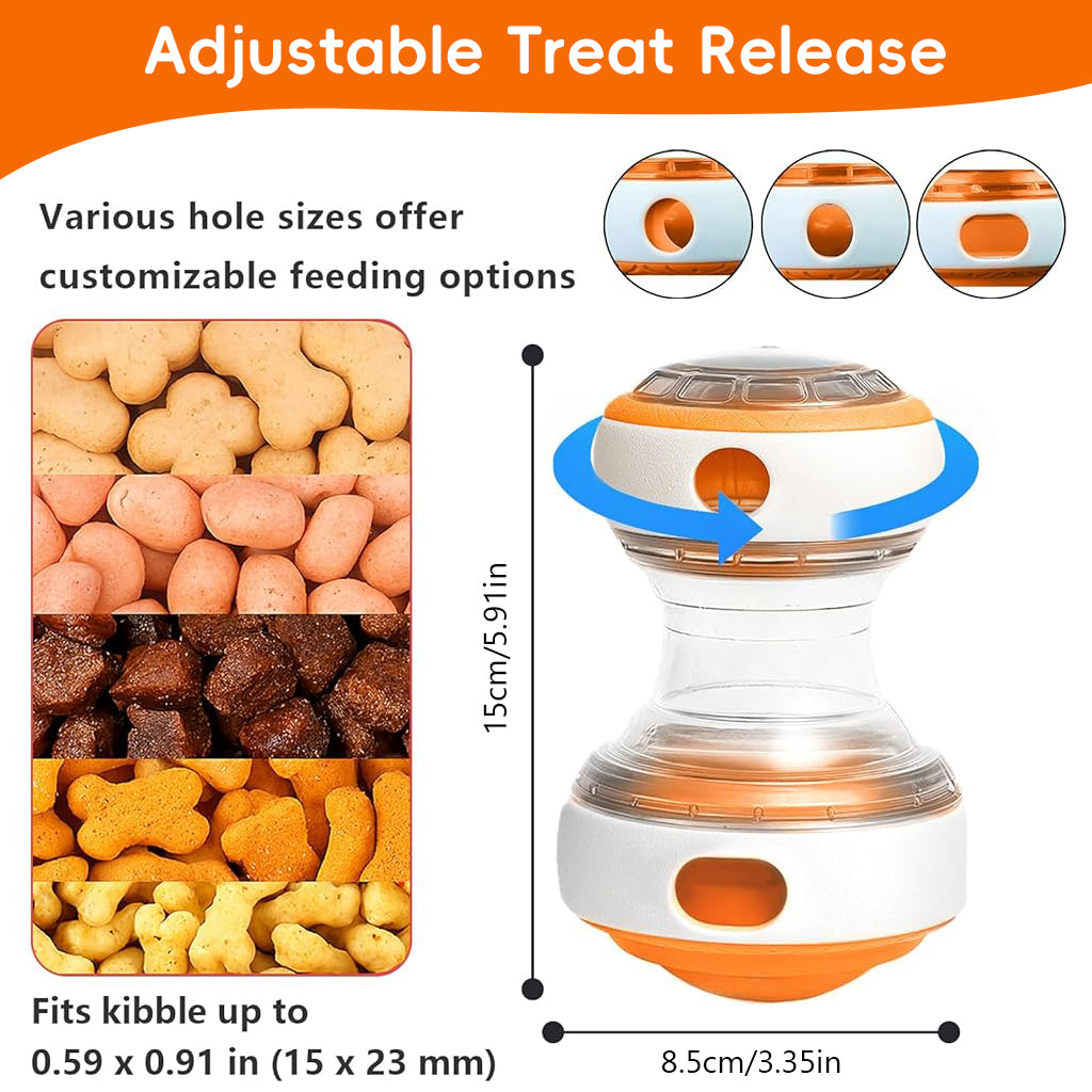 Qpets® Dog Interactive Treat Dispenser Toy, Dumbbell Shape Dog Slow Feeder Non-Slip Feeder Designed Light and Sound, Treat Dispensing Toys Dogs Interactive Chew Toy for Small, Medium & Large Dogs