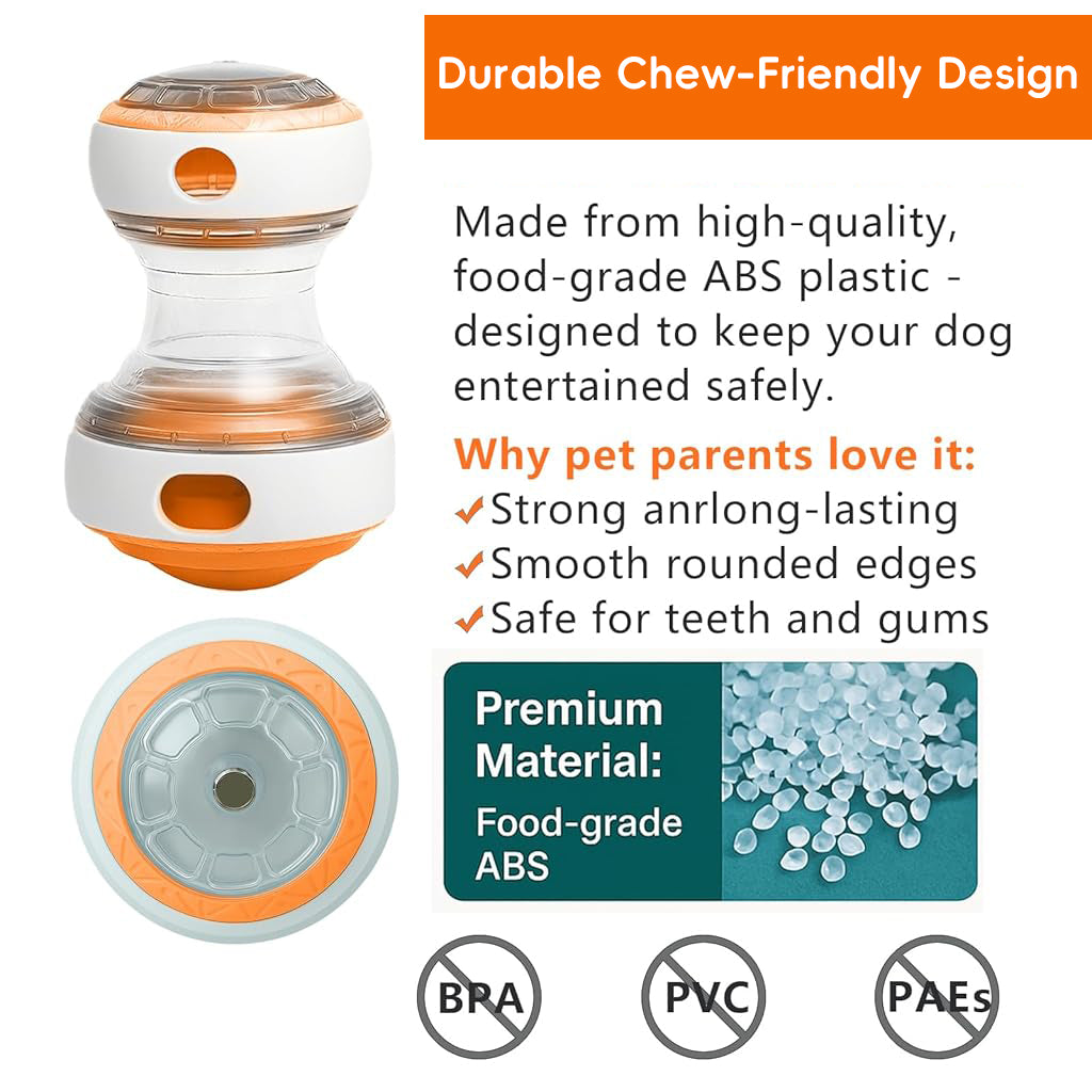 Qpets® Dog Interactive Treat Dispenser Toy, Dumbbell Shape Dog Slow Feeder Non-Slip Feeder Designed Light and Sound, Treat Dispensing Toys Dogs Interactive Chew Toy for Small, Medium & Large Dogs