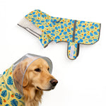 Qpets® Dog Raincoat with Clear Hood, Reflective Pet Raincoat Jacket Pet Poncho Lightweight Pet Rain Clothes with Adjustable Belly Strap Leash Hole Stylish Tropical Leaves & Orange Pattern, 2XL