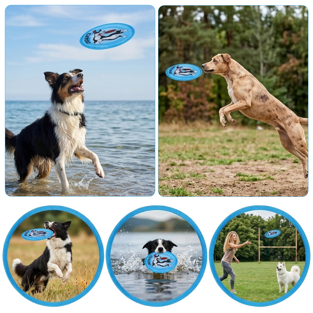 Qpets® 8.8" Flying Saucer Dog, Nylon Oxford Cloth Dog Flying Disc Lightweight Dogs Flyer Toys Outdoor Flat Throw Toy Soft Durable Fetch Toy for Small Large Dogs (Blue)