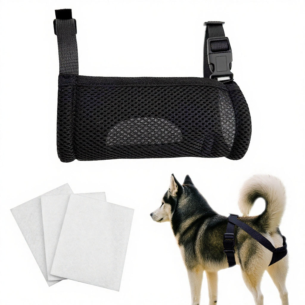 Qpets® Female Dog Diaper Wrap with 3 Pads, Breathable Mesh Dog Diapers for Female Dogs, Tail-Friendly Design, Quick Release Buckle & Adjustable Straps, for Heat Cycle Incontinence Training, Size M