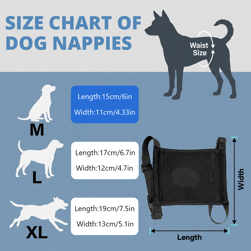 Qpets® Female Dog Diaper Wrap with 3 Pads, Breathable Mesh Dog Diapers for Female Dogs, Tail-Friendly Design, Quick Release Buckle & Adjustable Straps, for Heat Cycle Incontinence Training, Size M