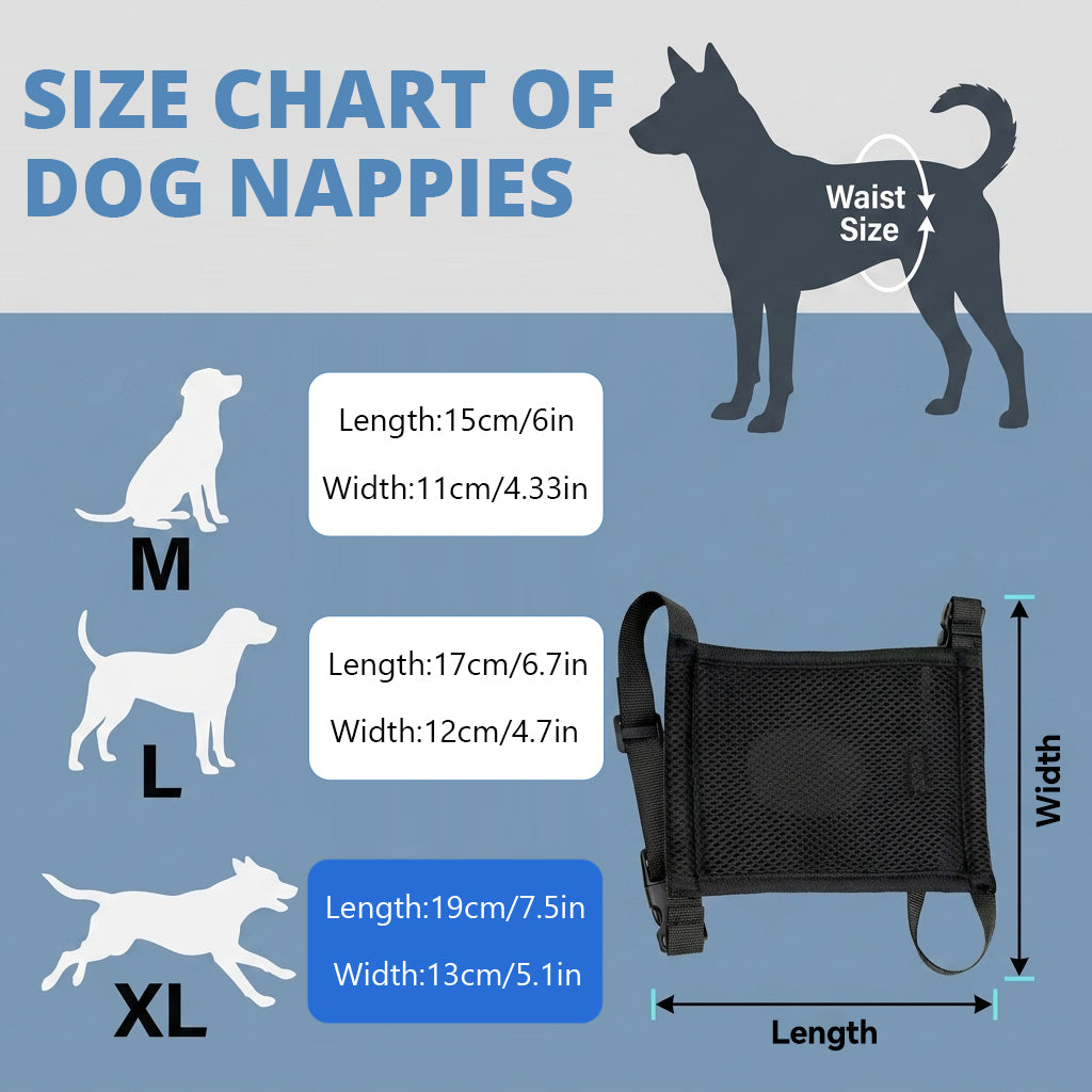 Qpets® Female Dog Diaper Wrap with 3 Pads, Breathable Mesh Female Dogs Diapers Reusable Doggy Diapers Tail-Friendly Design, Quick Release Buckle Adjustable Straps, for Heat Cycle Incontinence Train XL
