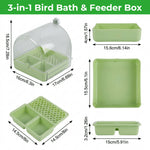Qpets® 3-in-1 Bird Bath & Feeder Box Bird Cage Mounted Bathing Dome with Dual Food Trays & Grid Perch Platform, BPA-Free Bird Cage Feeder and Bath Station, Removable Cleaning Base, 16x17x18.5cm