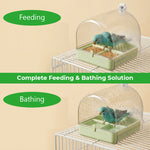 Qpets® 3-in-1 Bird Bath & Feeder Box Bird Cage Mounted Bathing Dome with Dual Food Trays & Grid Perch Platform, BPA-Free Bird Cage Feeder and Bath Station, Removable Cleaning Base, 16x17x18.5cm