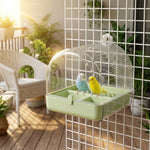 Qpets® 3-in-1 Bird Bath & Feeder Box Bird Cage Mounted Bathing Dome with Dual Food Trays & Grid Perch Platform, BPA-Free Bird Cage Feeder and Bath Station, Removable Cleaning Base, 16x17x18.5cm