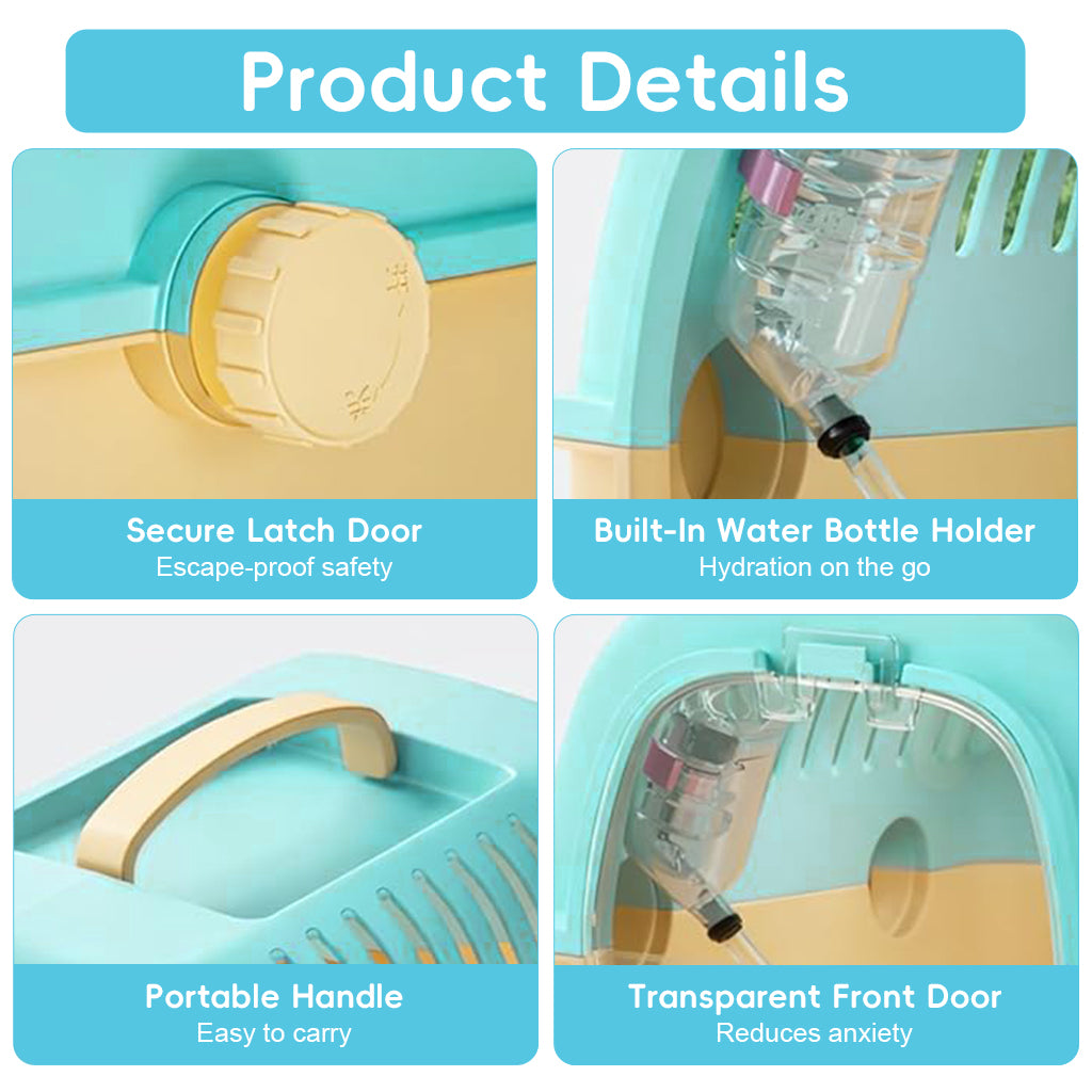 Qpets® Small Pet Carrier Cage for Birds, Hamsters & Small Animals, Portable Ventilated Travel Carrier with Transparent Door & Water Bottle, Lightweight PP Pet Transport Box