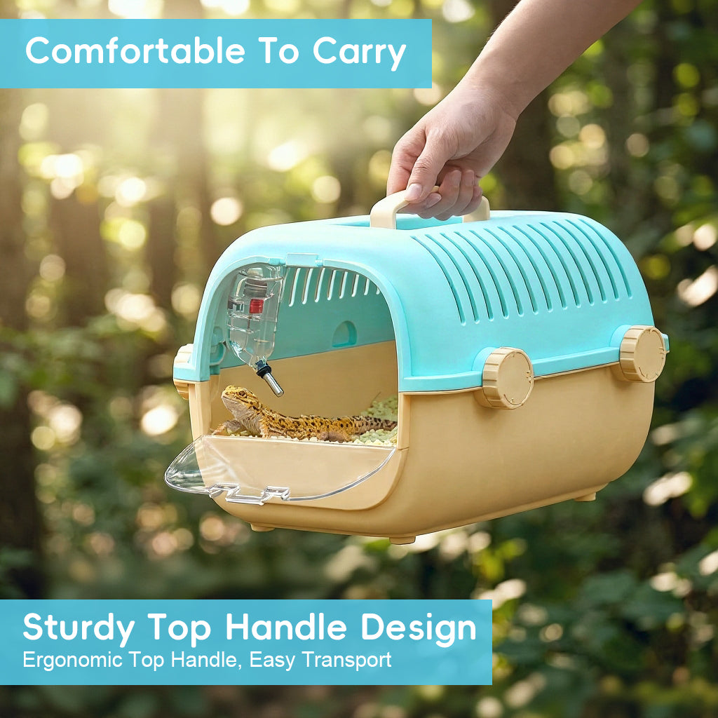 Qpets® Small Pet Carrier Cage for Birds, Hamsters & Small Animals, Portable Ventilated Travel Carrier with Transparent Door & Water Bottle, Lightweight PP Pet Transport Box