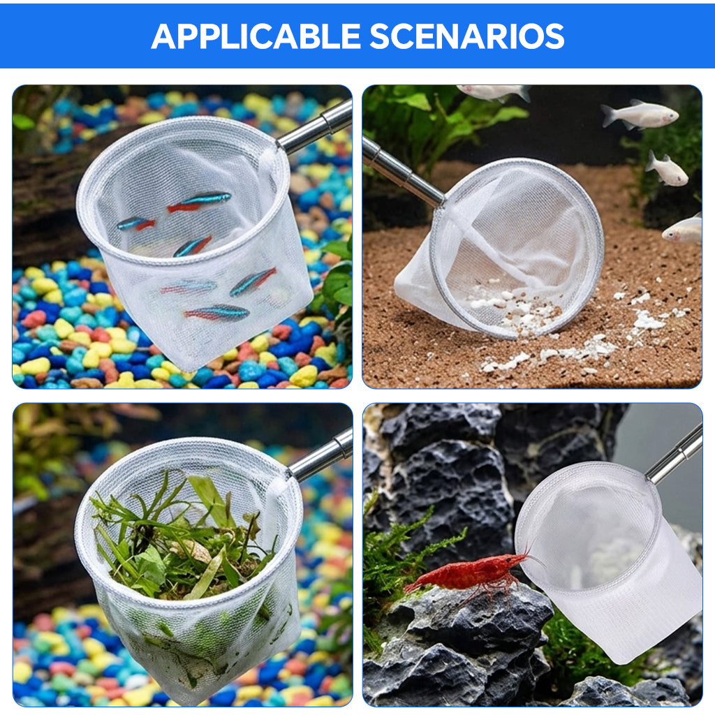 Qpets® Fish Net for Aquarium, Telescopic Fish Net 4-15'' Adjustable,