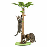 Qpets® Cat Scratching Post for Indoor Cats and Kitten - 35.43" Tall Scratching Post with Sisal Rope, Palm Tree Scratch with Hanging Ball-Brown