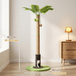 Qpets® Cat Scratching Post for Indoor Cats and Kitten - 35.43" Tall Scratching Post with Sisal Rope, Palm Tree Scratch with Hanging Ball-Brown
