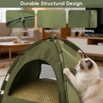 Qpets® Pet Tent for Cats & Small Dogs - Portable Foldable Indoor Outdoor Cat Tent & Dog House with Sunshade, Removable Cat Cave Bed for Camping, Beach, Park - Semi-Enclosed Hideaway-Green-M