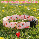 Qpets® Pink Strawberry Dog Collar Sweet Spring Summer Collars with Cute Strawberries Pattern for Female Girl Small Medium Large Dog-Pink-L
