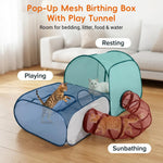 Qpets Foldable Cat Playpen with Detachable Surround Tunnel, Breathable Mesh and Carry Bag