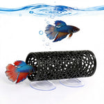 Qpets® Betta Fish Tunnel Hideout with Suction Cup Mount, ABS Aquarium Fish Hiding Tube Cave, Honeycomb Perforated Betta Rest Tunnel, Fish Tank Accessory for Bettas, Small Fish & Decoration, 10x4cm