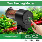 Qpets® Automatic Fish Feeder 110ml Electric Programmable Fish Feeding Timer, Adjustable 12/24/48 Hour Auto Pet Feeder with 6 Portion Control Settings, Battery Operated Food Dispenser with Clamp Mount