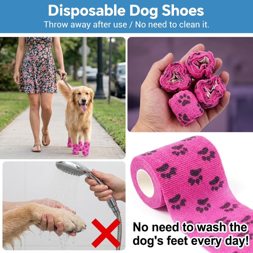 Qpets Paw Print Self-Adhesive Non-Woven Elastic Recovery Bandage Wrap for Cats and Dogs