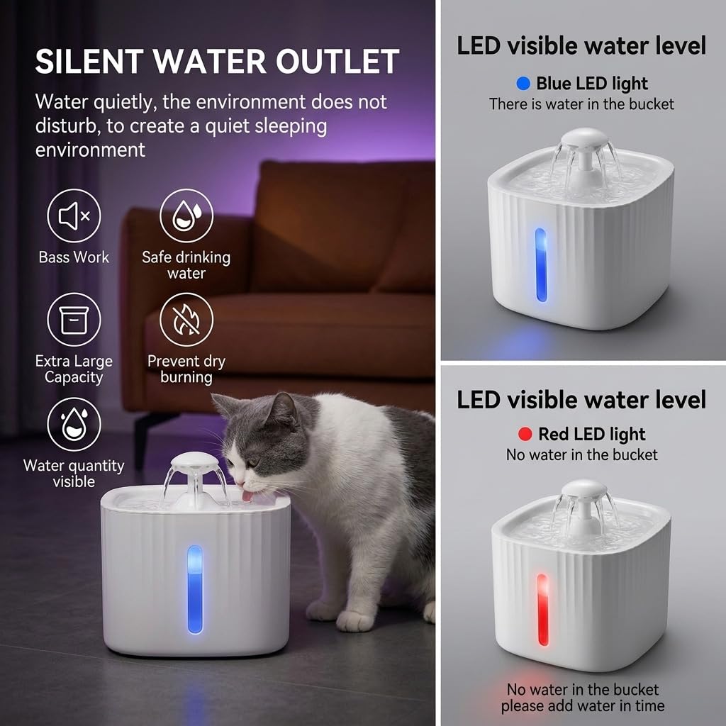 Qpets Automatic Pet Water Fountain, 3L Reservoir, LED Level Display and Two Flow Options