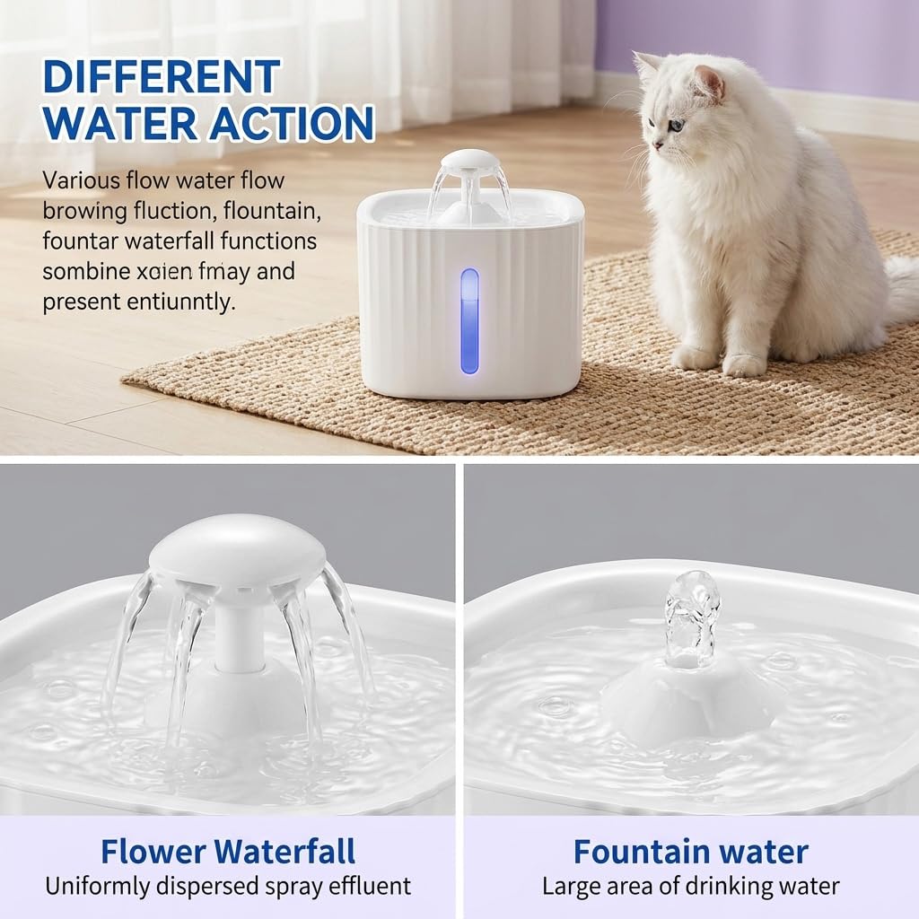 Qpets Automatic Pet Water Fountain, 3L Reservoir, LED Level Display and Two Flow Options