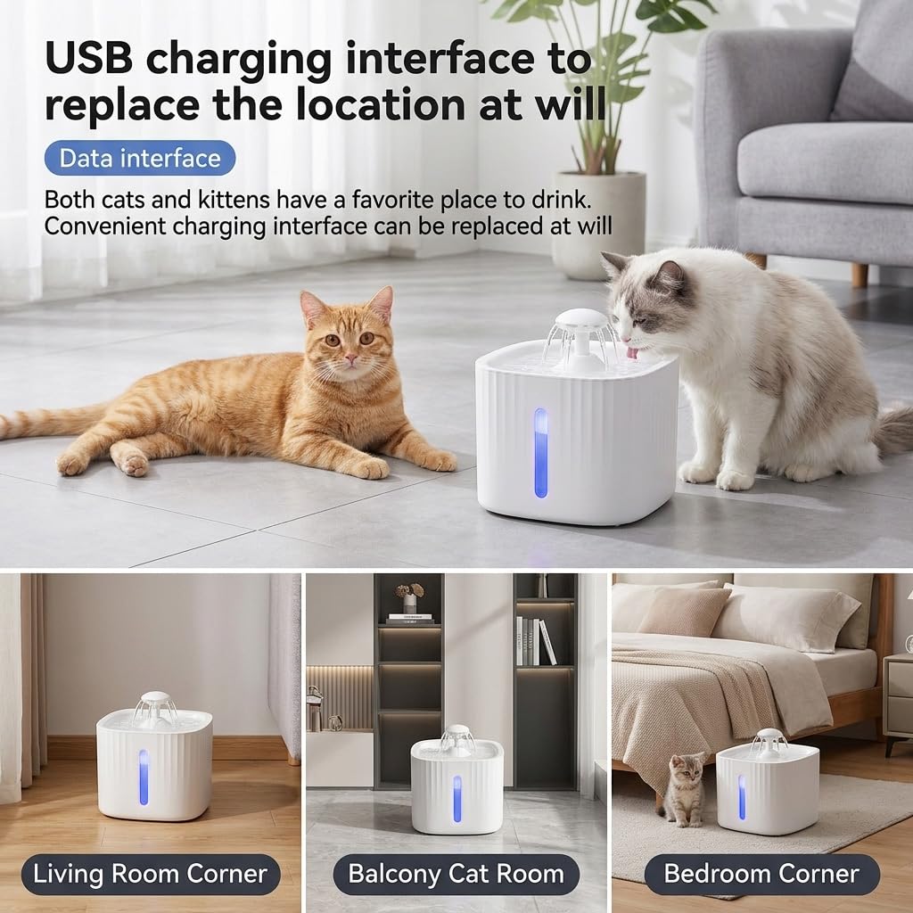 Qpets Automatic Pet Water Fountain, 3L Reservoir, LED Level Display and Two Flow Options