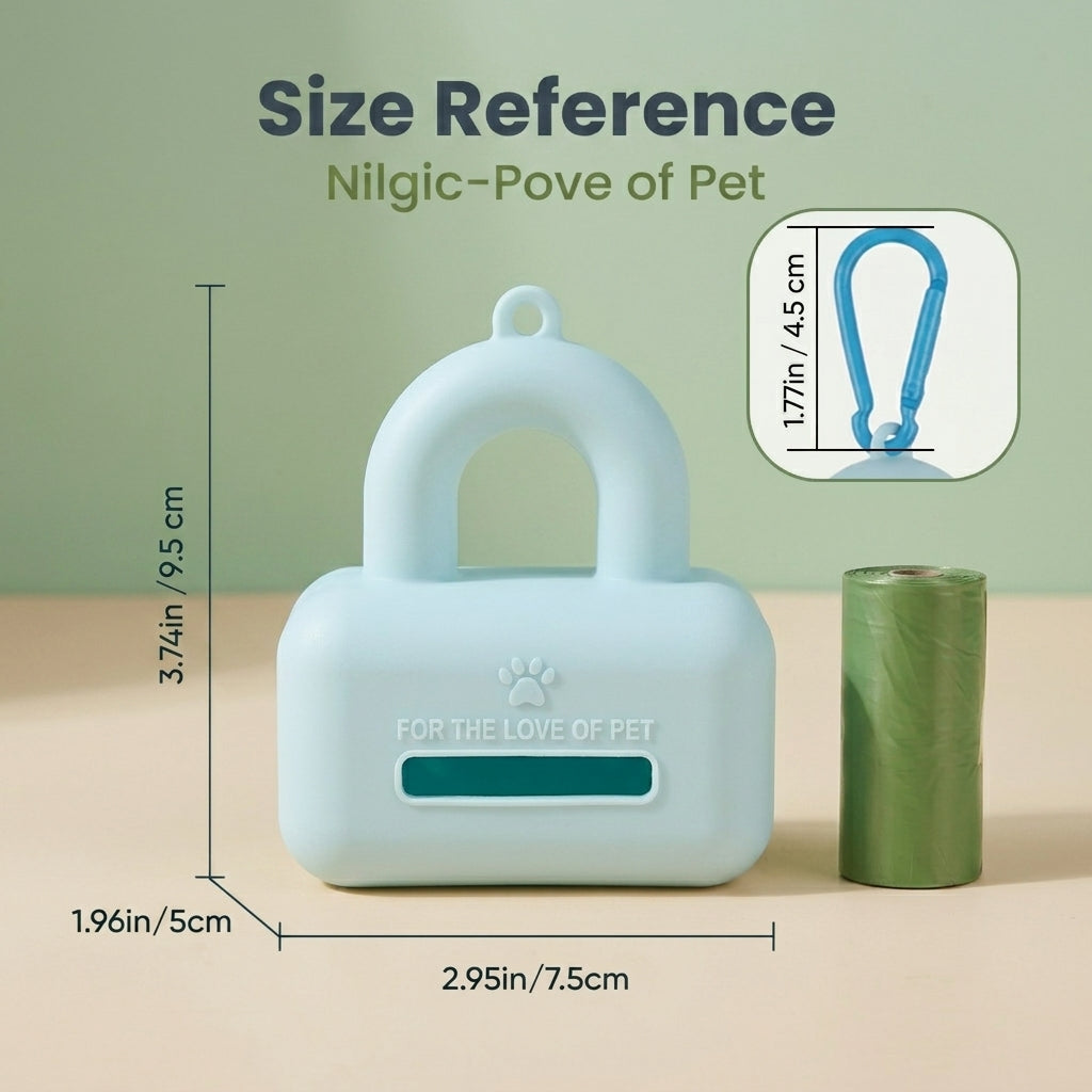 Qpets® Dog Poop Bag Holder,1 PCS Silicone Pet Waste Bag Dispenser with Metal Hook Fits Any Leash for Pet Dog-Blue