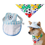 Qpets® Football Print Dog Baseball Cap and Bandana for Medium Dogs Summer Waterproof Pet Sun Hats with Ear Holes Adjustable Drawstring Football Hat and Bandana-Blue-L