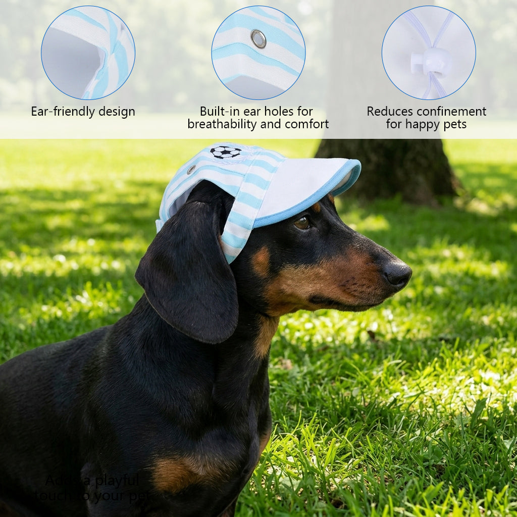 Qpets® Football Print Dog Baseball Cap and Bandana for Medium Dogs Summer Waterproof Pet Sun Hats with Ear Holes Adjustable Drawstring Football Hat and Bandana-Blue-L