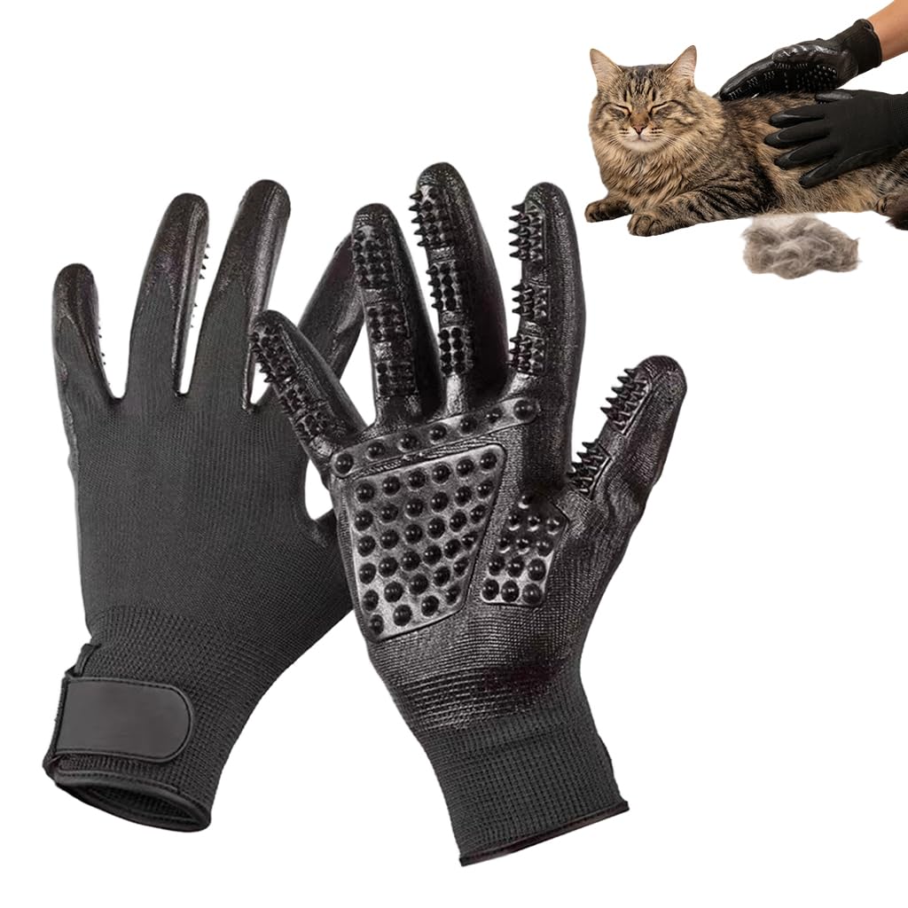 Qpets® Pet Grooming Bathing Gloves with Silicone Nubs, Deshedding & Massage Rubber Mitts Stretchy Pet Brush Gloves for Dogs & Cats, Bath Cleaning, Shedding Control, Fur Removal & Grooming