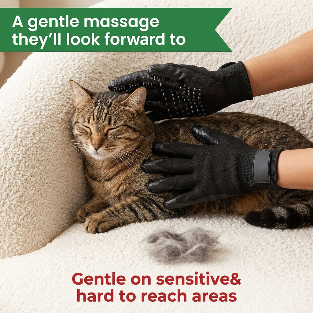 Qpets® Pet Grooming Bathing Gloves with Silicone Nubs, Deshedding & Massage Rubber Mitts Stretchy Pet Brush Gloves for Dogs & Cats, Bath Cleaning, Shedding Control, Fur Removal & Grooming