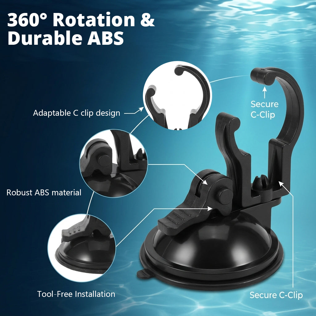 Qpets® 2PCS Aquarium LED Light Clip Holders with Suction Cups, Fish Tank Light Mount Brackets for 22-26mm Dia Light Bars Suction Cup Aquarium Lamp Clips, Water Resistant Holder for Fish Tank