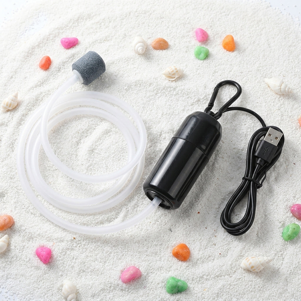 Qpets® Single USB Air Pump for Aquarium Quiet Mini Oxygen Pump Portable USB Powered Aerator for Nano Fish Tanks Shrimp Tanks and Outdoor Transport
