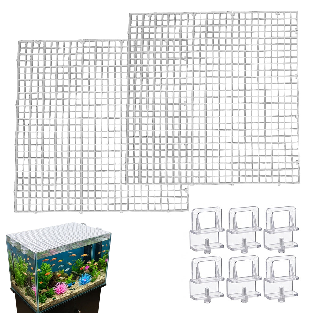 Qpets® Aquarium Lid Hood Fish Tank Cover Plastic Grid Panel with Clips for Terrarium and Aquarium Use