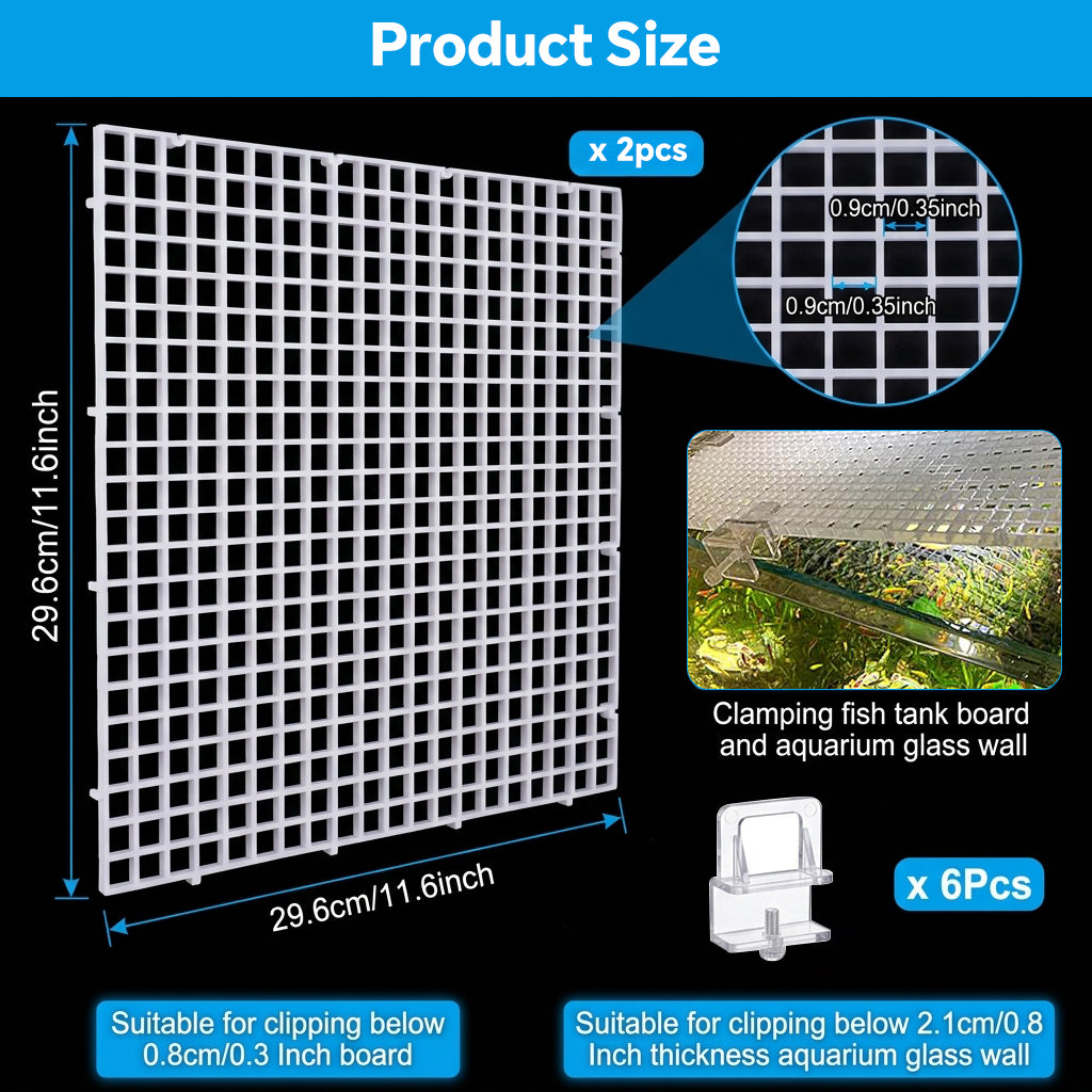 Qpets® Aquarium Lid Hood Fish Tank Cover Plastic Grid Panel with Clips for Terrarium and Aquarium Use