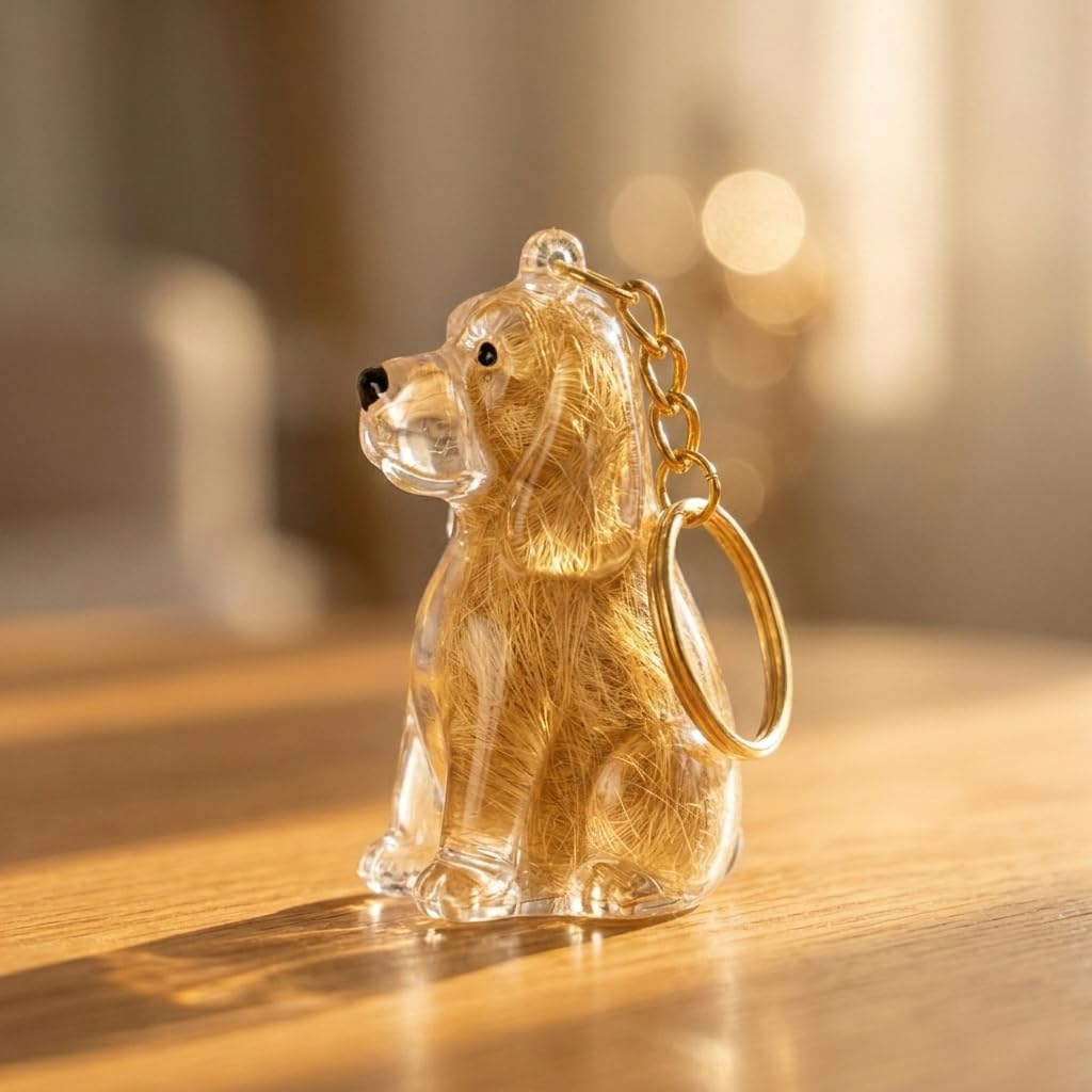 Qpets Dog Fur Keepsake Pendant in Clear Plastic with Secure Metal Ring Clasp for Daily Carry