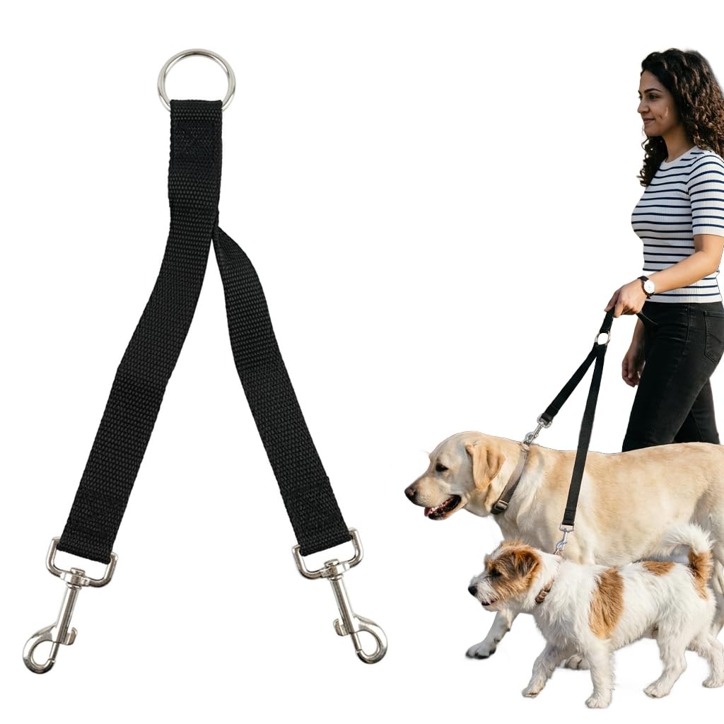 Qpets Double Dog Leash Split Lead with No-Tangle Swivel, Adjustable Length and Reflective Stitching