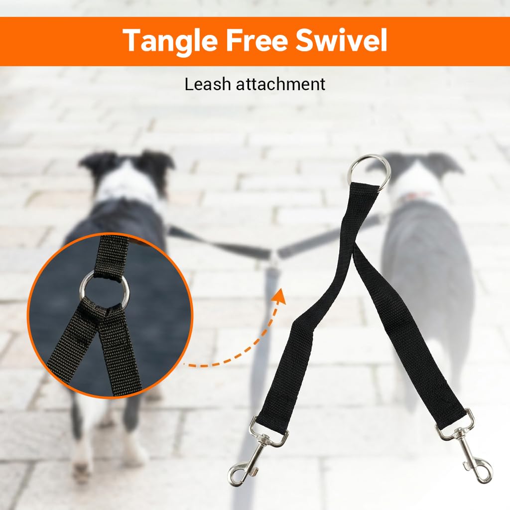 Qpets Double Dog Leash Split Lead with No-Tangle Swivel, Adjustable Length and Reflective Stitching