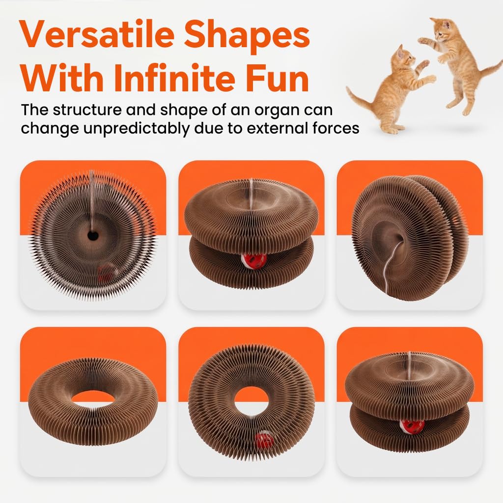 Qpets Kitty Curls Cat Scratcher Board with Track Ball and Flexible Accordion Design for Indoor Cats