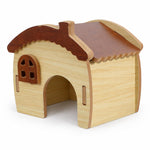 Qpets Wooden Hamster House with Natural Wood, Enclosed Hideout and Tool-Free Assembly