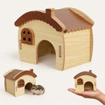 Qpets Wooden Hamster House with Natural Wood, Enclosed Hideout and Tool-Free Assembly