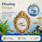 Qpets Betta Fish Floating Mirror Tank Decor with PVC Frame, Glass Mirror and Tool-Free Setup