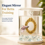 Qpets Betta Fish Floating Mirror Tank Decor with PVC Frame, Glass Mirror and Tool-Free Setup