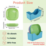 Qpets Whisker-Friendly Cat Bowls, 10-Pack with Holder Tray, Wide Shallow Plastic Dishes