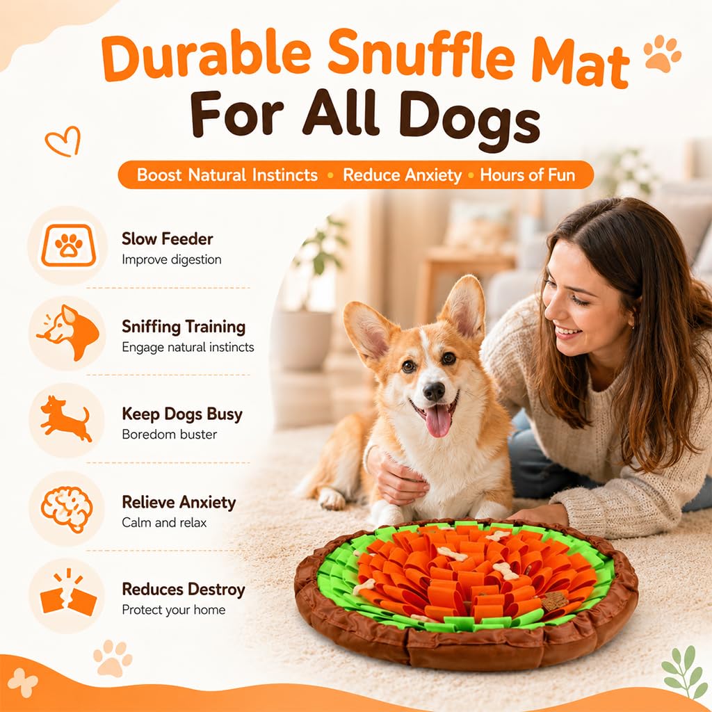Qpets Dog Snuffle Mat for Slow Feeding and Training: Soft Felt, Machine Washable, Home and Travel Use