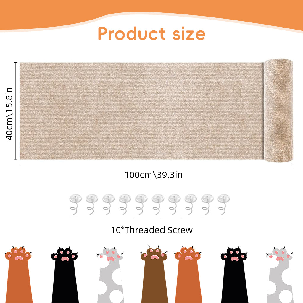 Qpets® Cat Scratch Pad, Scratch Pad for Cats, Wall Cat Scratcher Mat (40x100cm) Cuttable Adhesive Cat Scratching Mat for Wall, Cabinet, Couch, Floor
