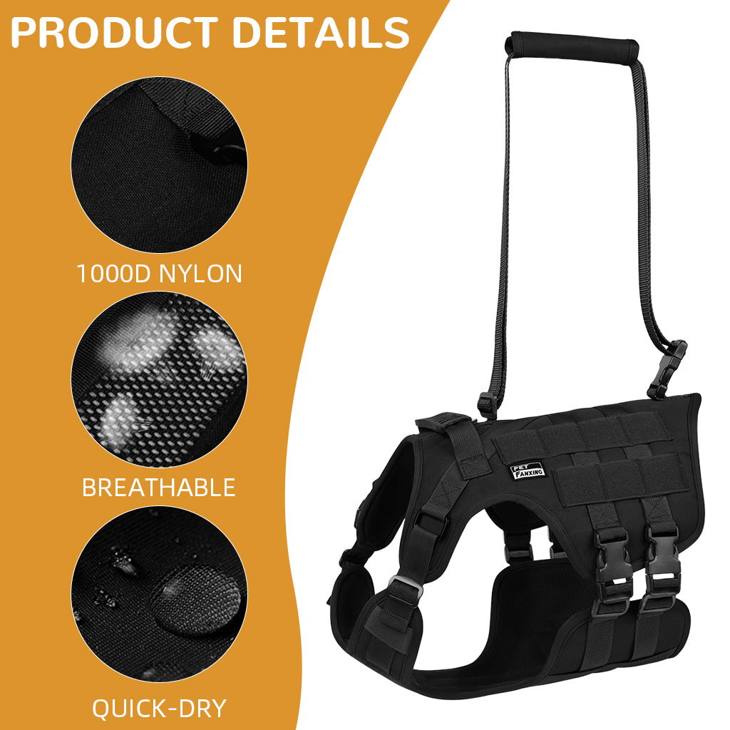 Qpets® Tactical Dog Harness for Medium Sized Dog Vest Harness with Pocket Outdoor Dog Harness with D Ring & Lifting Handle Breathable Oxford Cloth Quick Release Dog Harness, 20-30kg