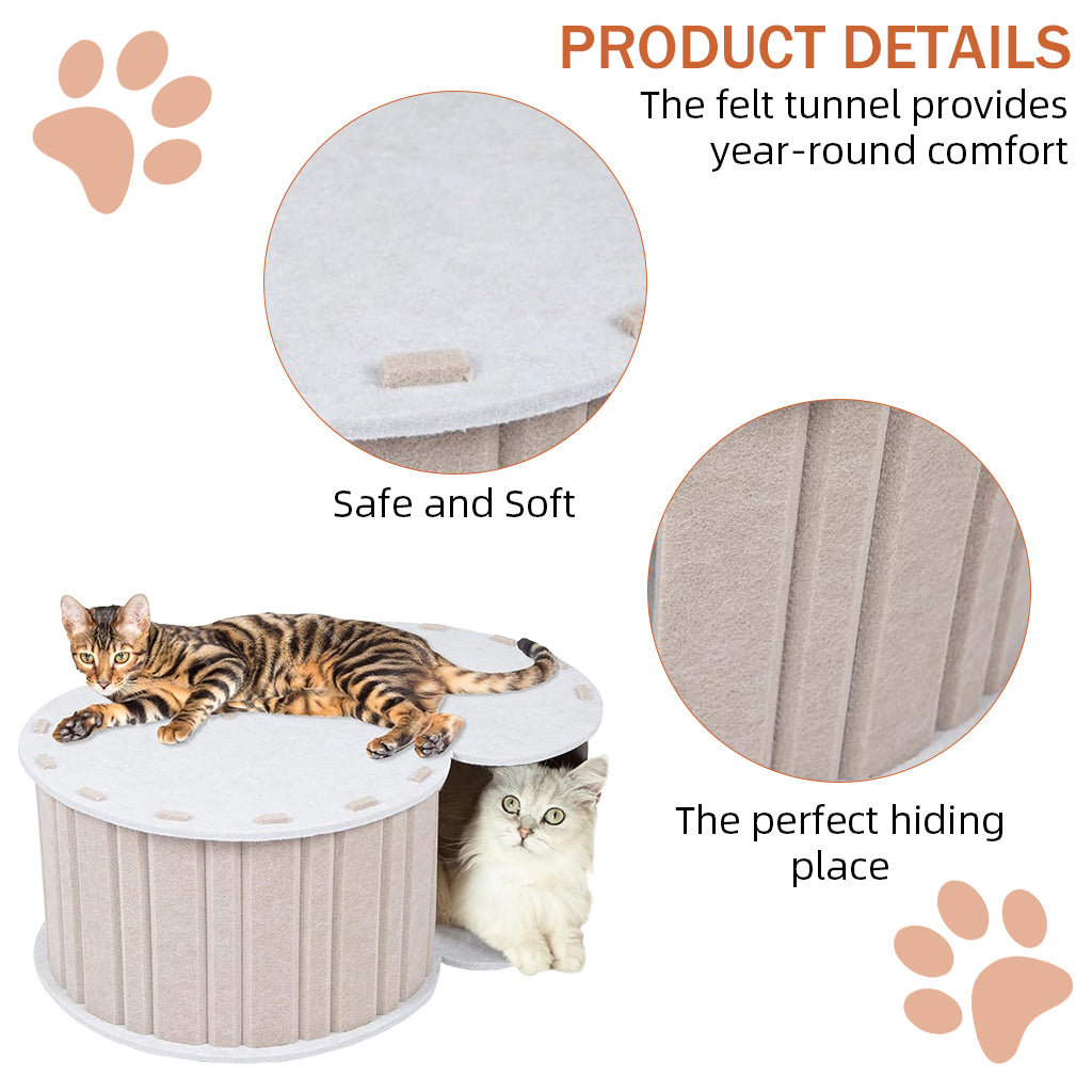 Qpets® Cat Hideaway Tunnel House Cat Tunnel Semi-Closure Scratcher Roofed House DIY Assembly Felt Hiding Game