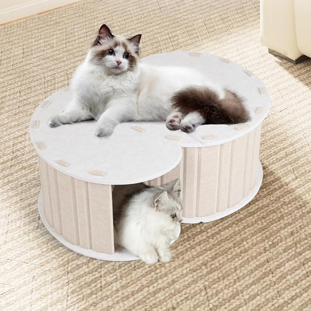 Qpets® Cat Hideaway Tunnel House Cat Tunnel Semi-Closure Scratcher Roofed House DIY Assembly Felt Hiding Game