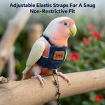 Qpets Bird Flight Harness with Leash, M, 20cm Back Girth, Denim Vest for Medium Parrots
