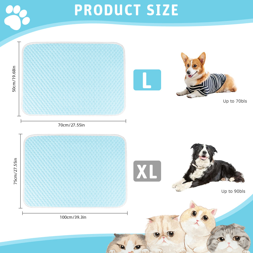 Qpets® Small Dog Cooling Mat, Summer Cooling Pad Sleeping Pad for Dogs Cats Ice Silk Blue Pets Cooling Pad Sleeping Cooling Mat